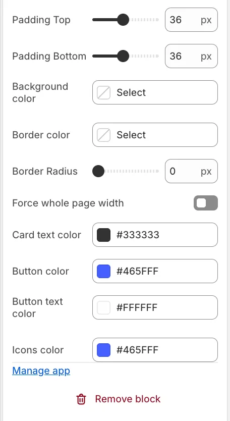 The Live Events Block settings in the theme editor